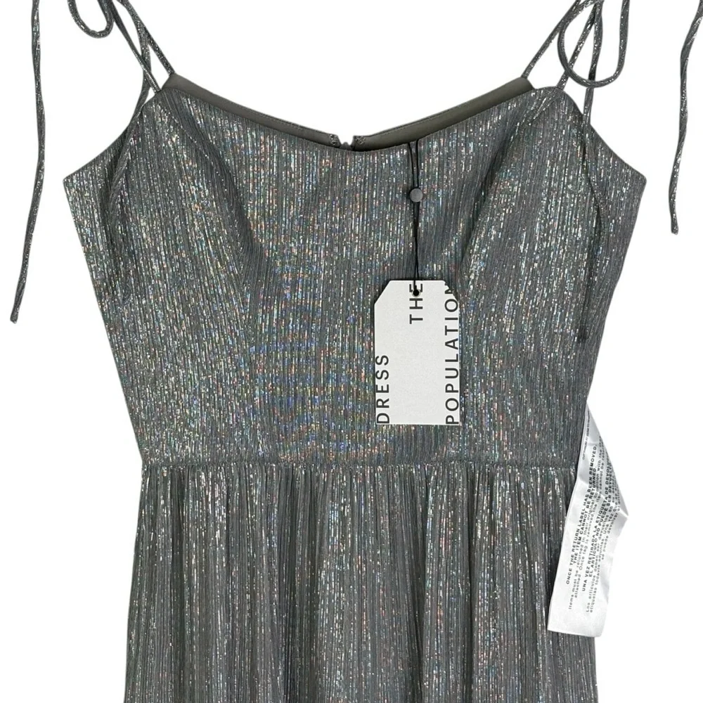NWT Dress The Population Dream Metallic Tiered Midi Dress Size S Dove Multi - Picture 5 of 13